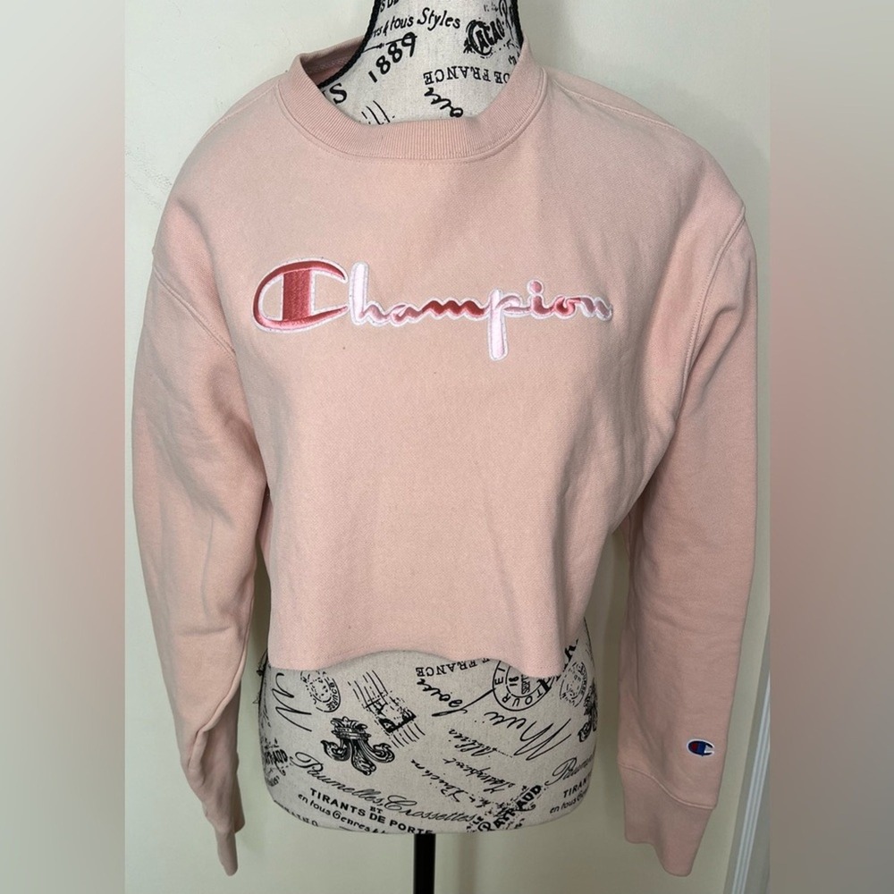 Champion Cropped Reverse Weave Sweatshirt Light Pink Medium VGUC